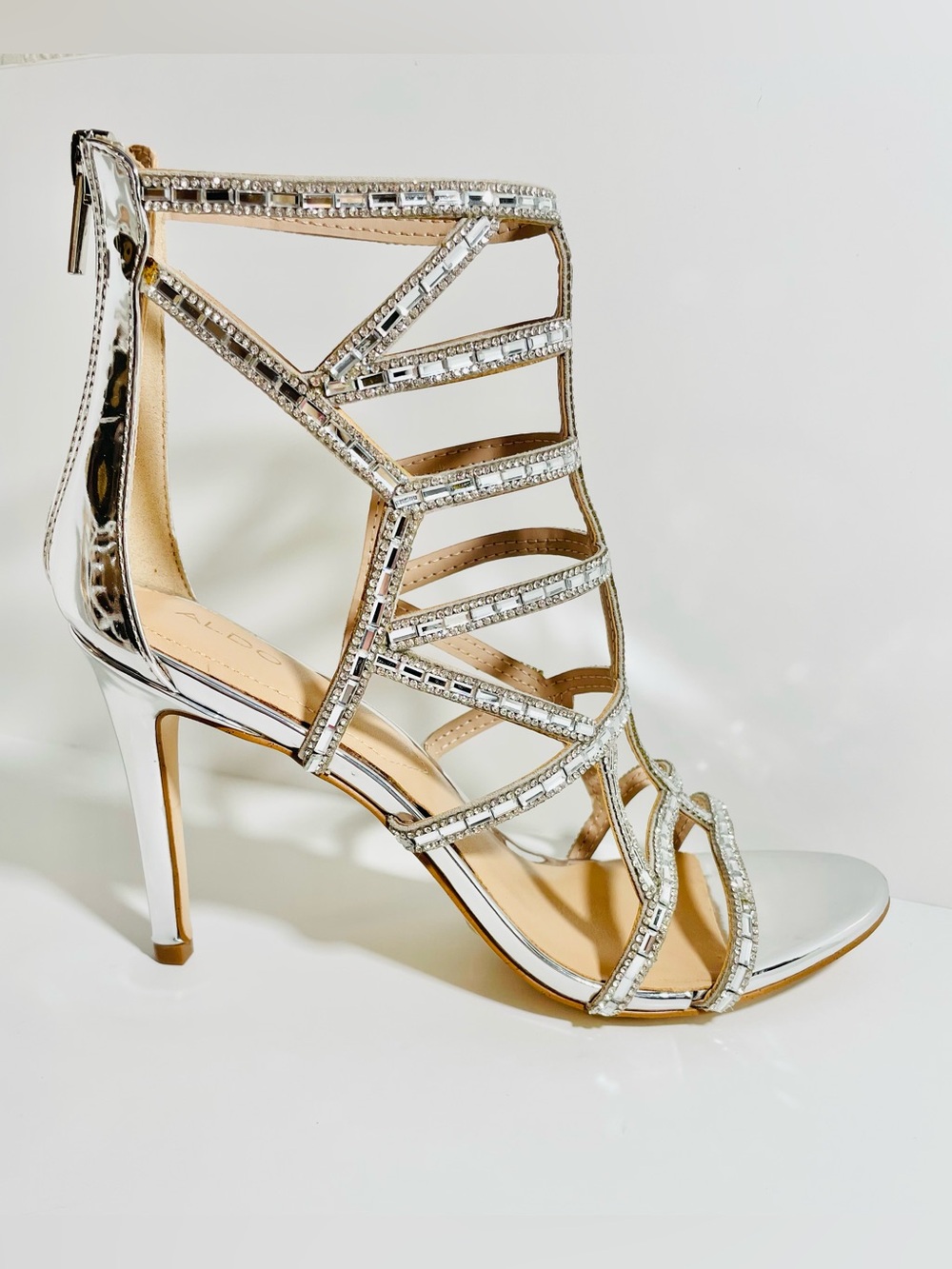 ALDO Silver Crystal Sandal Heels